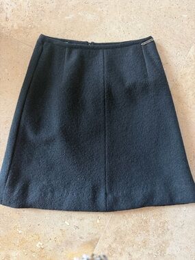Black A-Line Wool Skirt with Subtle Front Seam